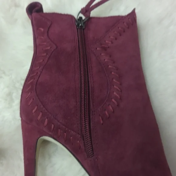 REBECCA MINKOFF Burgundy Suede Heel Booties ~ EUC - Picture 5 of 9